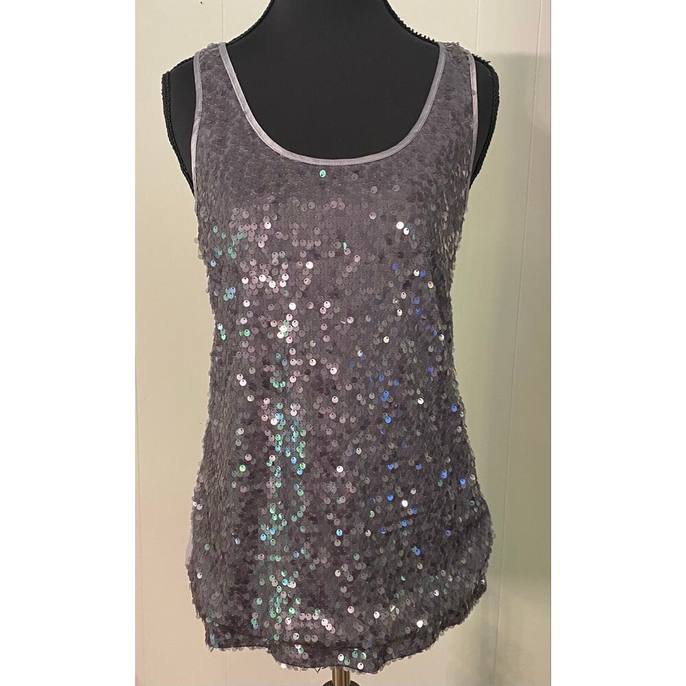 Express Y2K Sequin Tank Top Gray Sleeveless Party Club 2010 Small Going Out